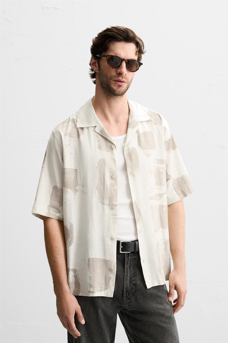 Off-white brushstroke printed men’s resort shirt – front view