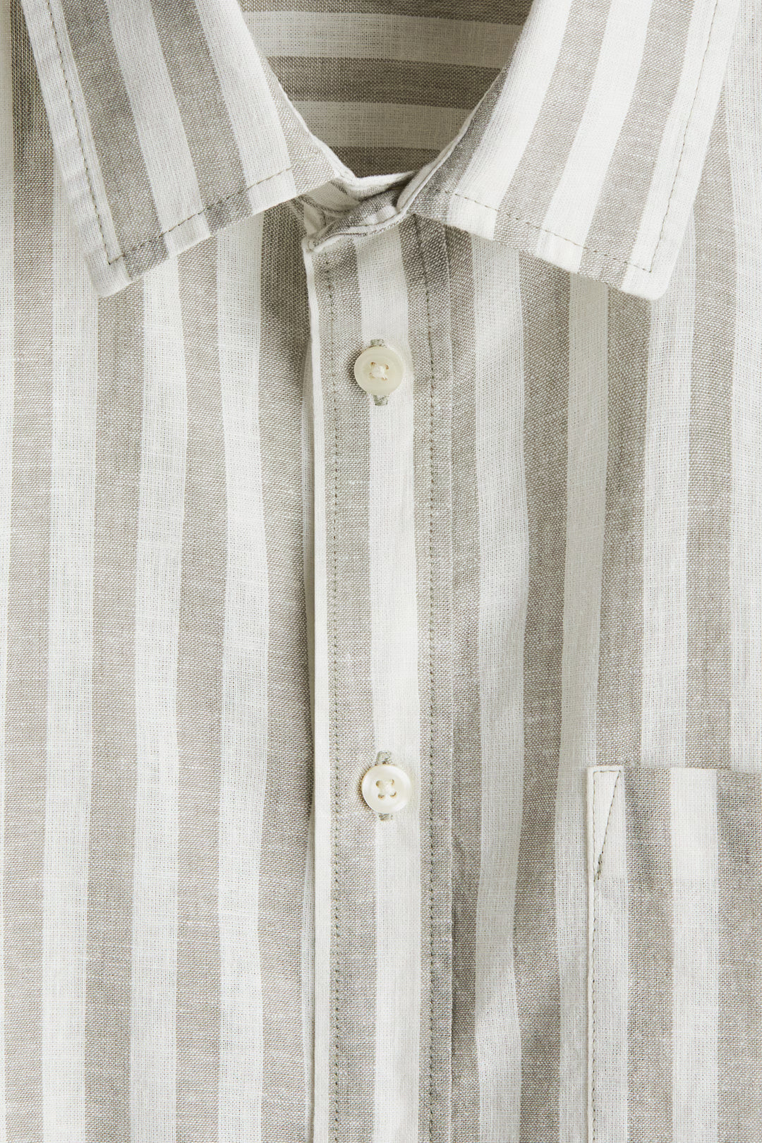 Warm Grey Vertical Stripe Printed Cotton Shirt — Men's Relaxed Fit Short Sleeves