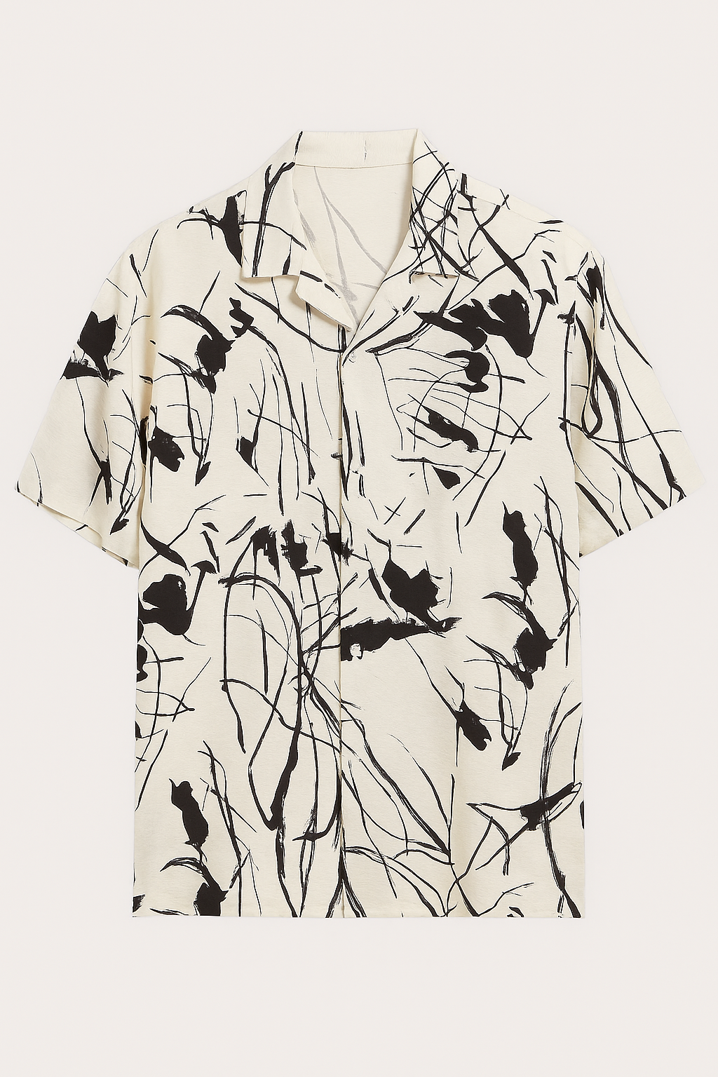 White Abstract Brushstroke Printed Shirt - Mens Relaxed Fit Half Sleeves