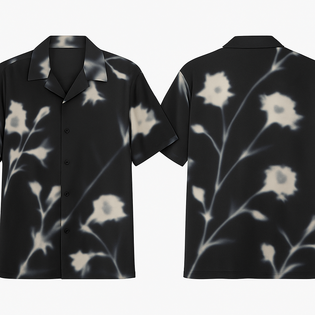 Black Blurry Floral Printed Shirt — Men's Relaxed Fit Short Sleeves