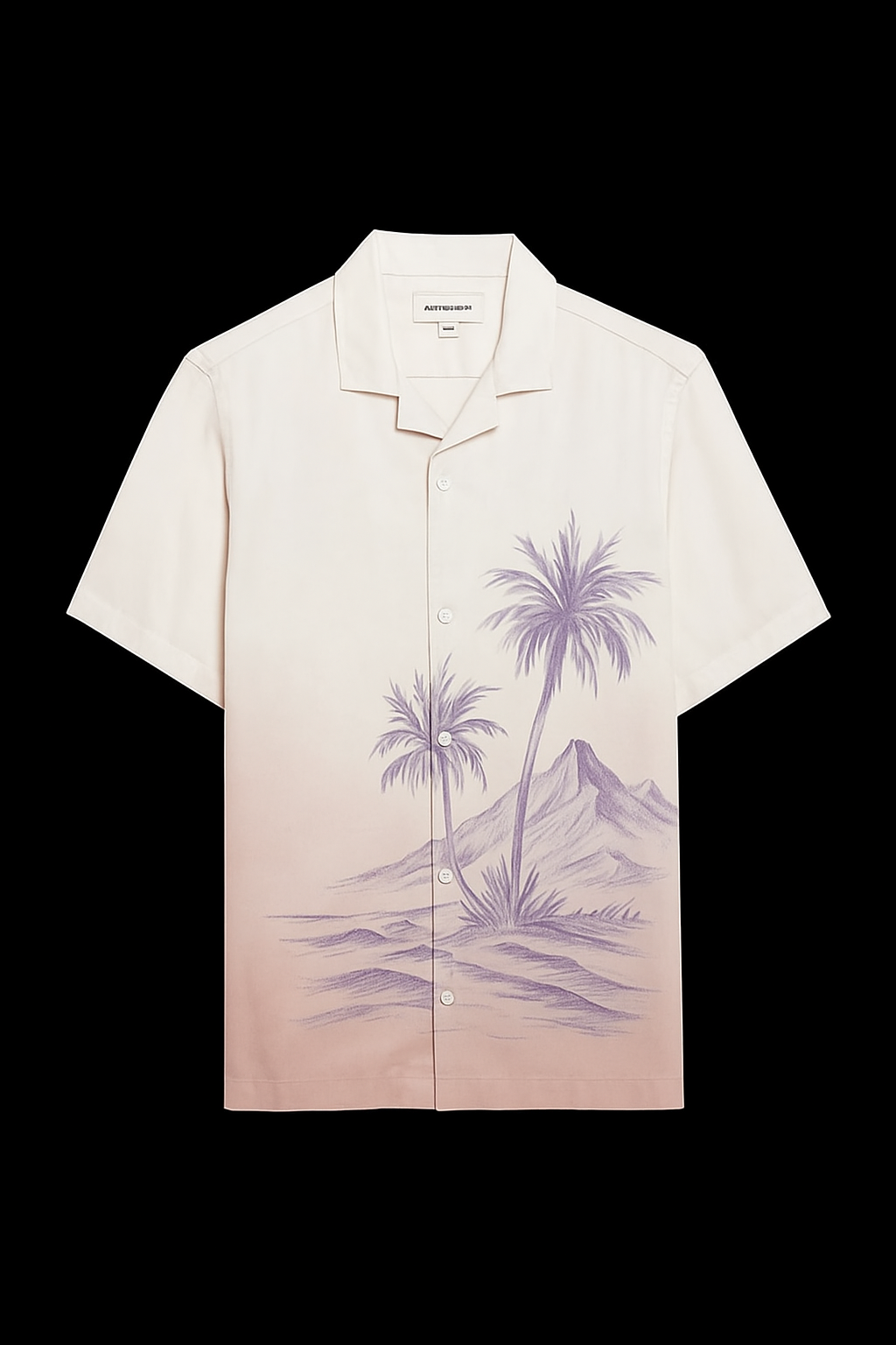 White & Pink Ombre Palm Printed Shirt — Men's Relaxed Fit Short Sleeves
