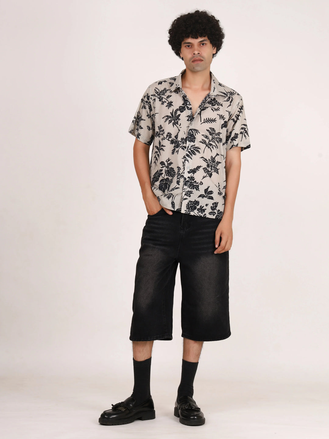 Off-White Botanical Floral Printed Cotton Shirt