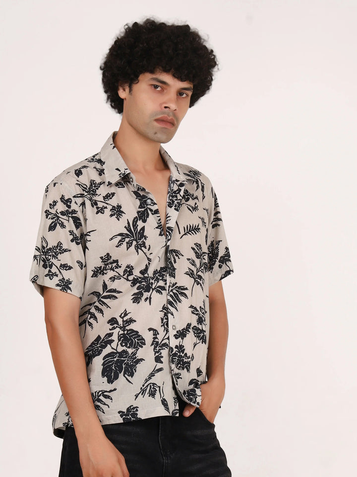 Off-White Botanical Floral Printed Cotton Shirt