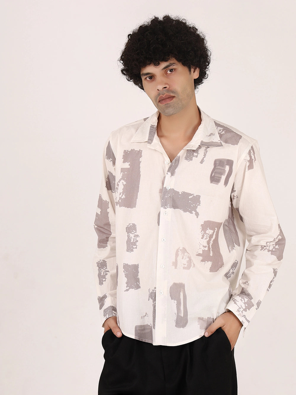 Off-White Brushstroke Printed Cotton Full Sleeve Shirt