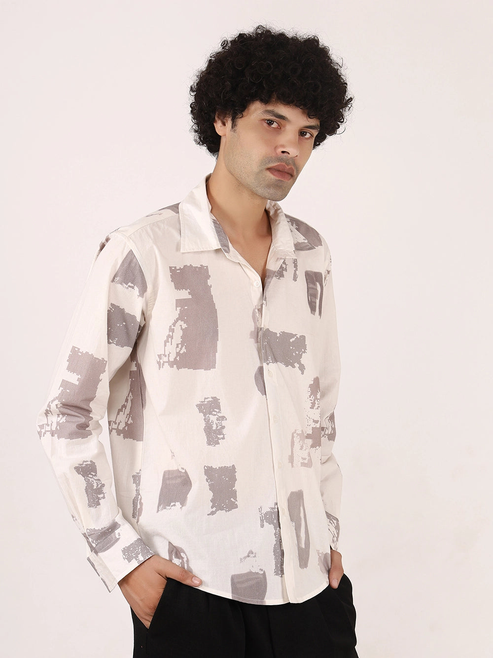 Off-White Brushstroke Printed Cotton Full Sleeve Shirt