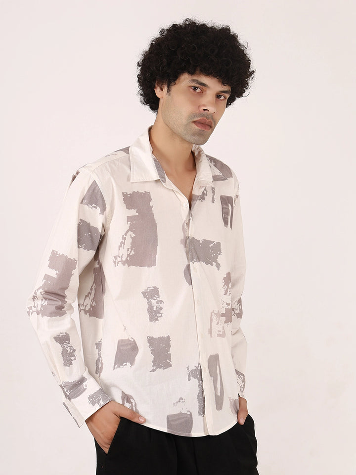 Off-White Brushstroke Printed Cotton Full Sleeve Shirt