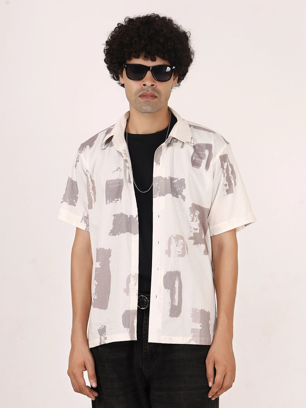 Brushstroke Off-White Cotton Shirt – Half Sleeves | Bristow Collection