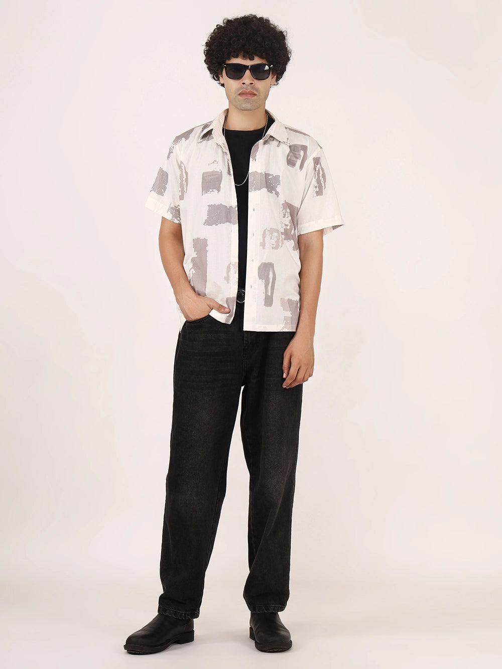 Brushstroke Off-White Cotton Shirt – Half Sleeves | Bristow Collection