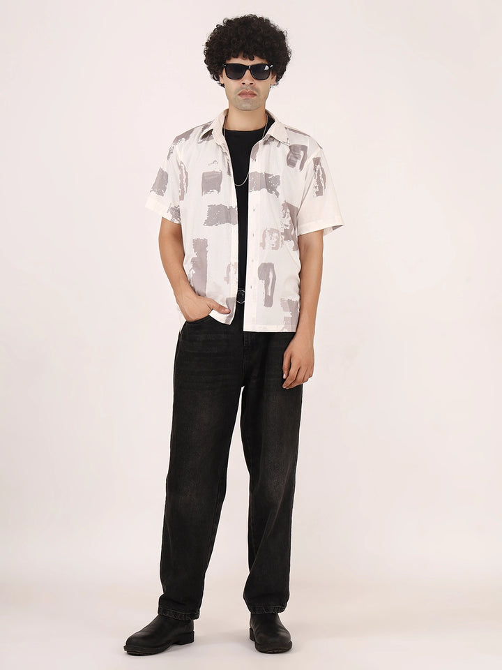 Brushstroke Off-White Cotton Shirt – Half Sleeves | Bristow Collection