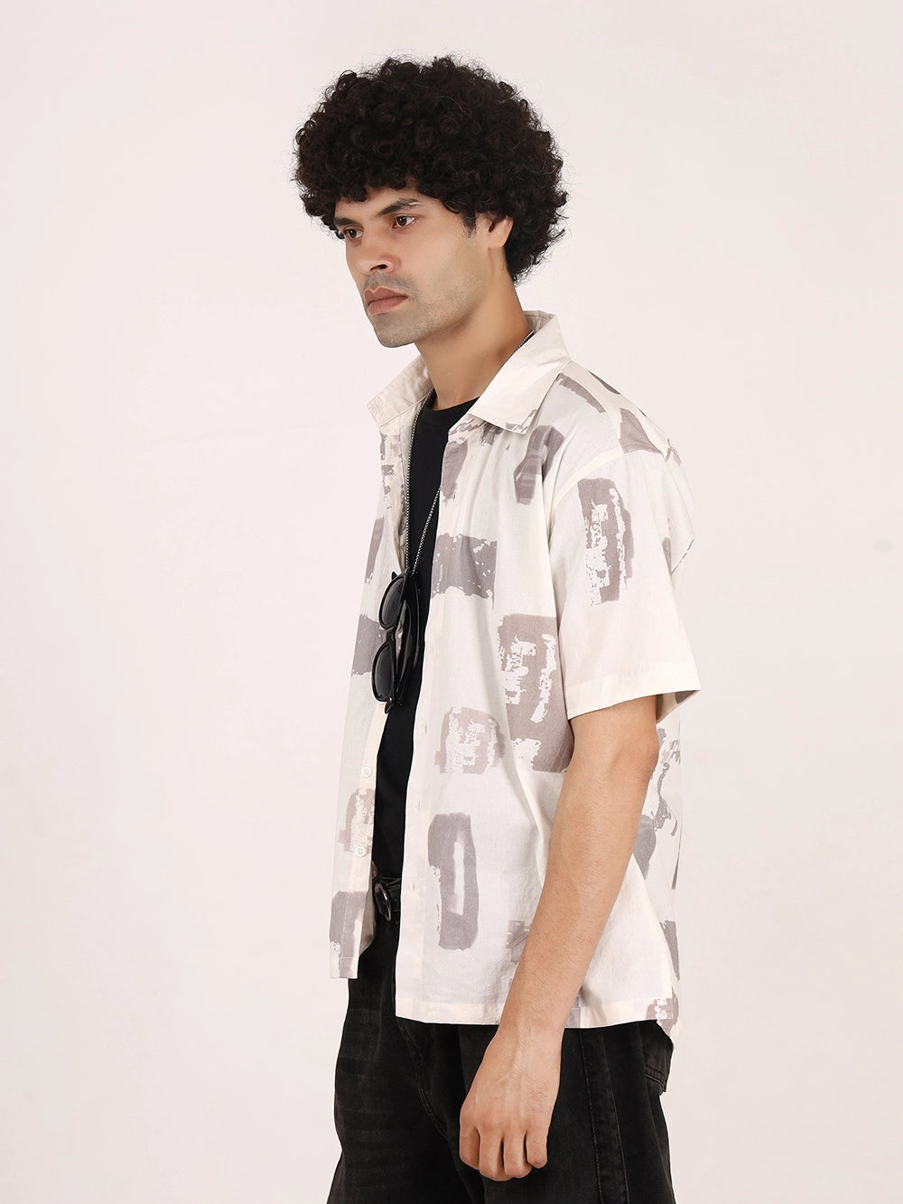 Brushstroke Off-White Cotton Shirt – Half Sleeves | Bristow Collection