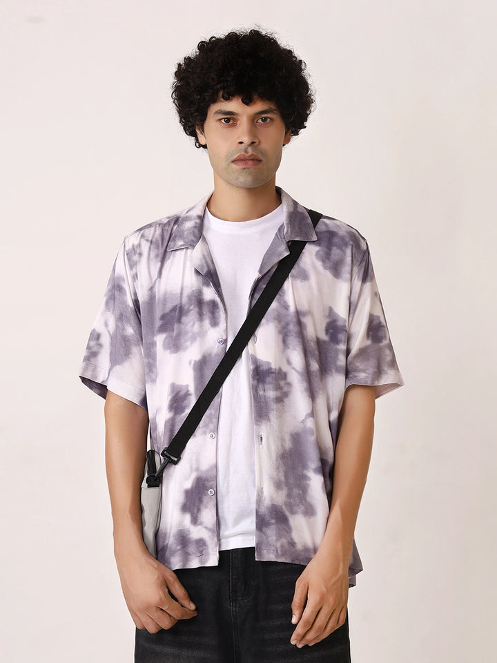 Purple Cloudburst Viscose Resort Shirt with Cuban Collar