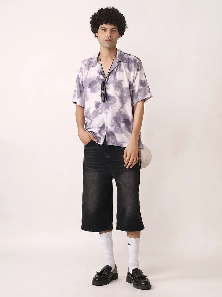 Purple Cloudburst Viscose Resort Shirt with Cuban Collar