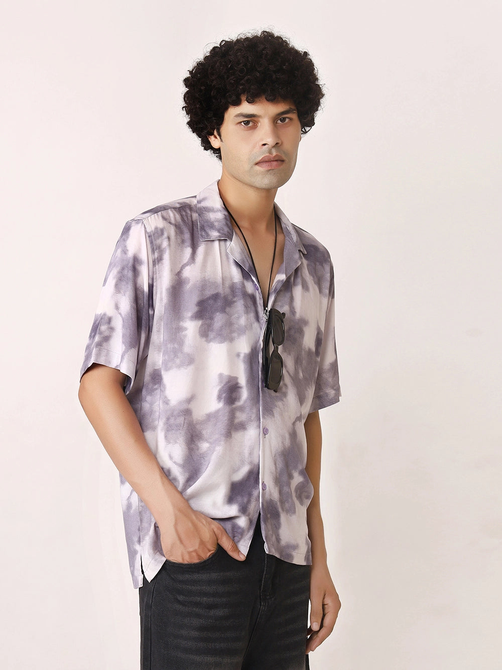 Purple Cloudburst Viscose Resort Shirt with Cuban Collar