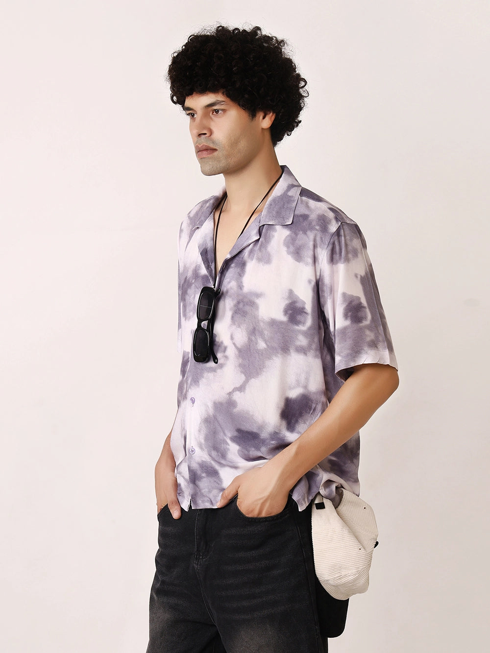 Purple Cloudburst Viscose Resort Shirt with Cuban Collar