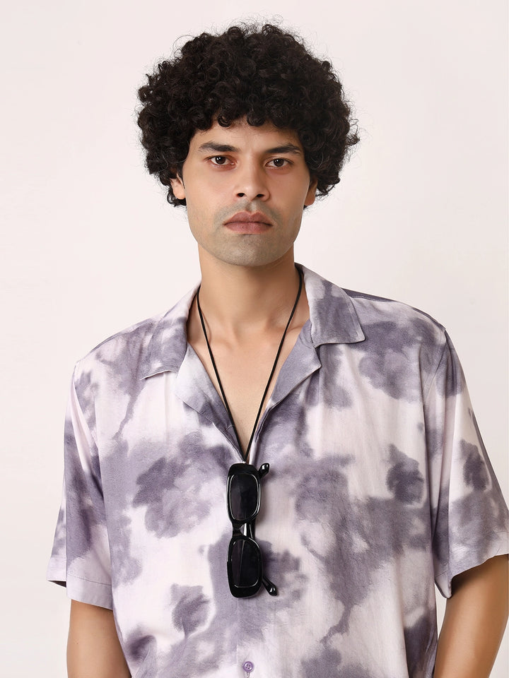 Purple Cloudburst Viscose Resort Shirt with Cuban Collar