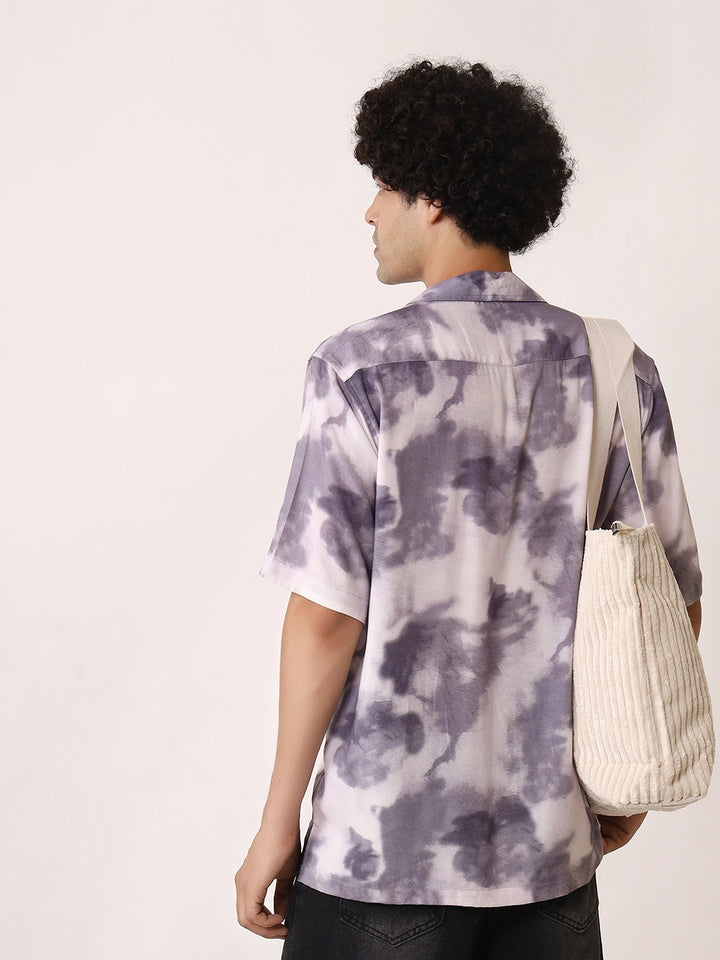 Purple Cloudburst Viscose Resort Shirt with Cuban Collar