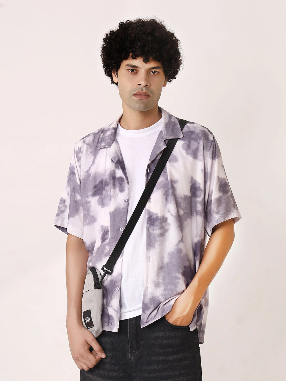 Purple Cloudburst Viscose Resort Shirt with Cuban Collar