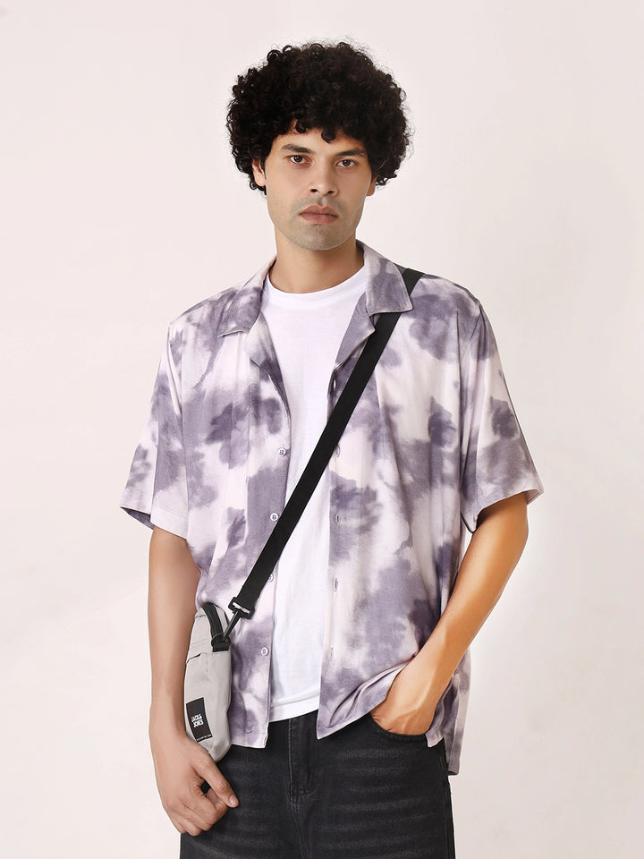 Purple Cloudburst Viscose Resort Shirt with Cuban Collar